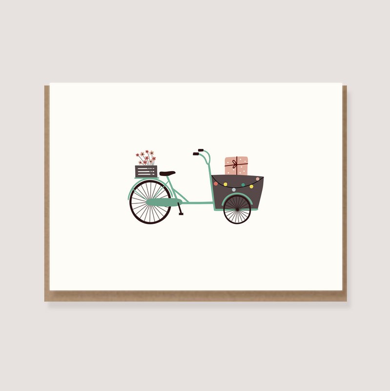 Folding card with envelope - "Cargo bike with flowers and gift"