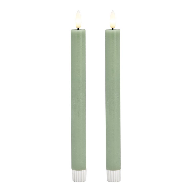 LED Stabkerzen Set 2-er Set, aus Wachs salbei (B/H/T) 2x24x2cm mit Off/Timer Batteriebetrieb 2xAAA nicht enthalten