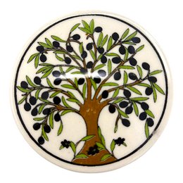 Keramik-Untersetzer - 4er Set - Olivenbaum - 9cm