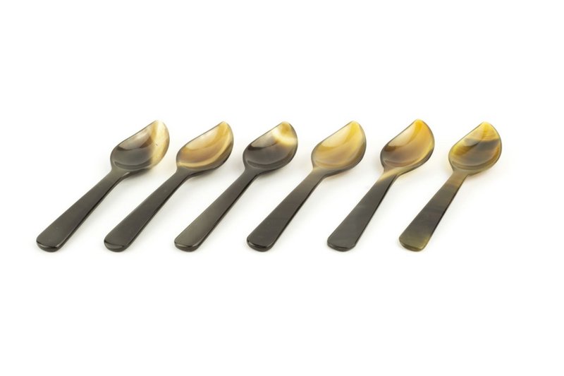 Set van 6 bladvormige theelepels in hoef