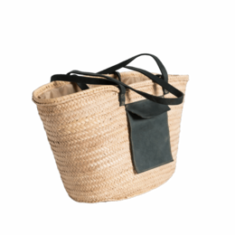 Bolso de playa de paja marroquí hecho a mano – Tote de cesta de palma tejida con correas dobles Bolso de verano ecológico