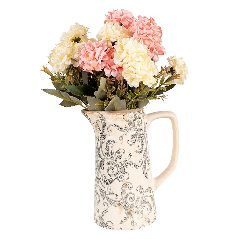 Decoration Jug 16x11x20 cm Beige Gray Ceramic Flowers Jug