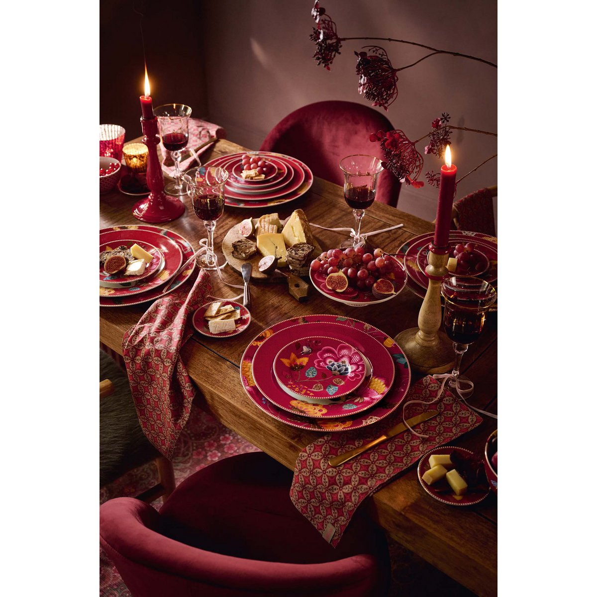 Cup and Saucer Blooming Tales Fantasy Dark Red