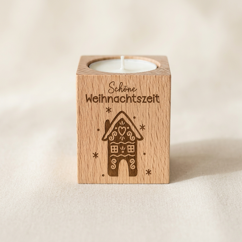 Teelichthalter Holz „Schöne Weihnachtszeit“ – Gastgeschenk & Weihnachtsgeschenk für Mitarbeiter | inkl. Teelicht