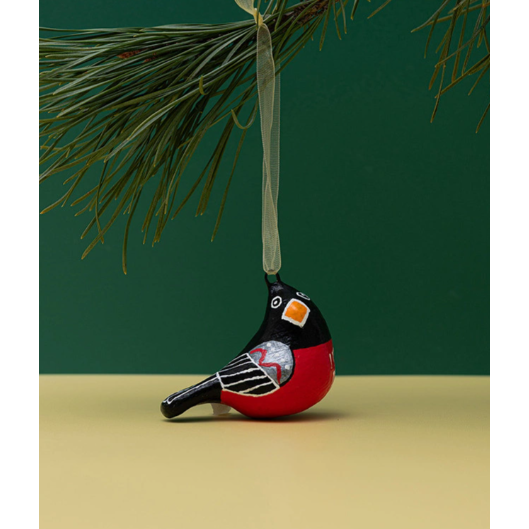 Handmade papier-mache Winter bird: Bullfinch