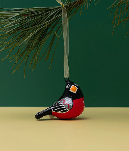 Handmade papier-mache Winter bird: Bullfinch