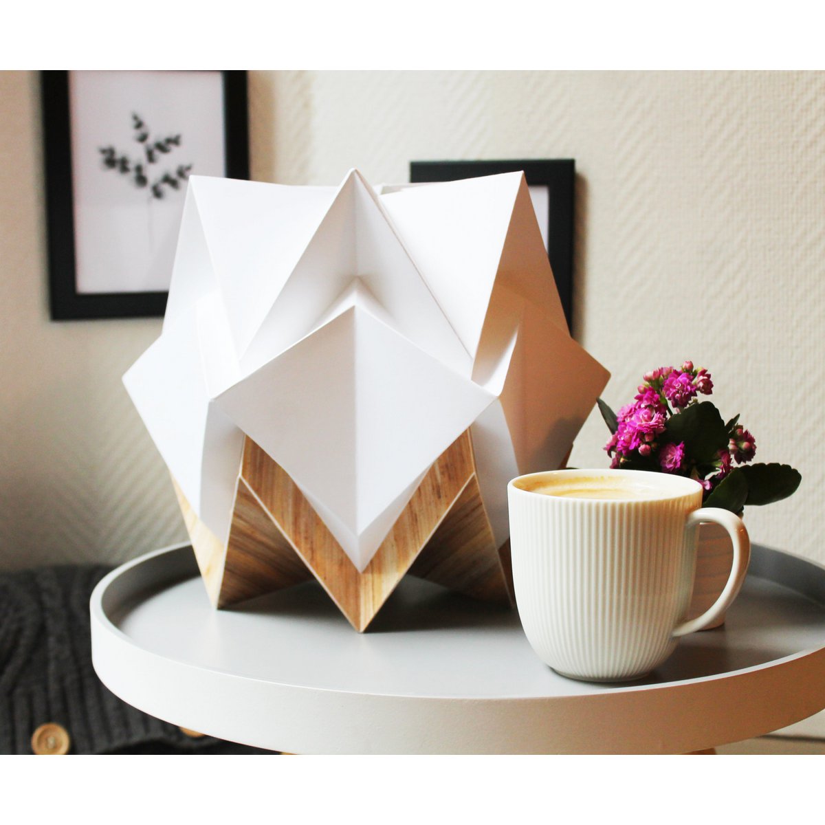 Origami tafellamp in EcoWood en papier - maat S.