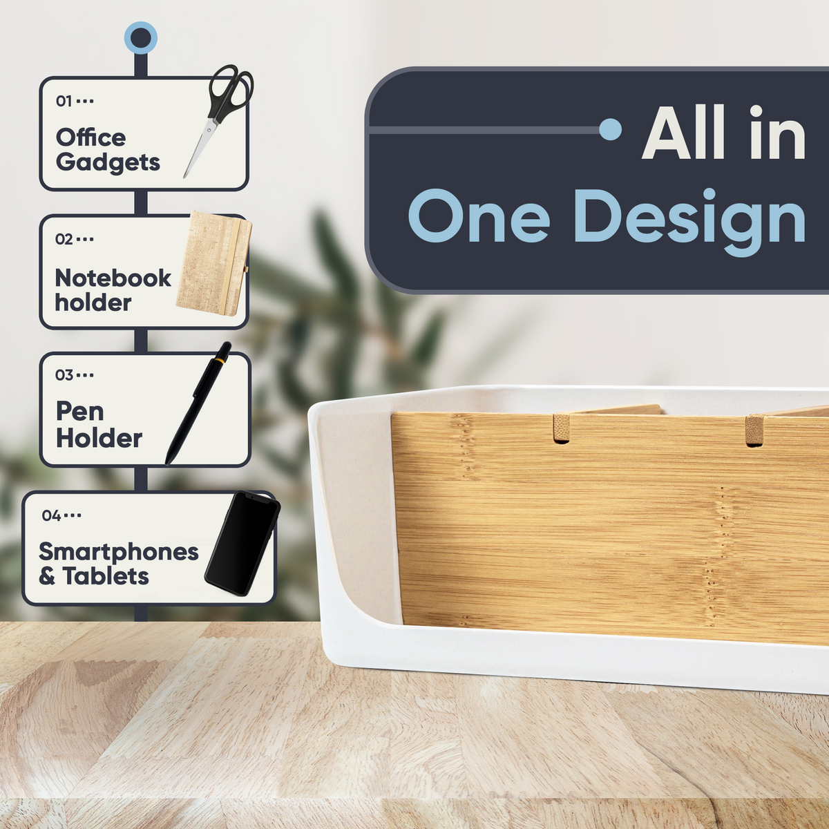 ECO Schreibtisch Organizer | Tisch- Büro- Kosmetik- Organizer | Handy & Tablet Halterung