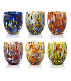Klassieke waterglazen van handgeblazen en handgemaakt glas met Murano Murrine, lijn “I Colori di Murano”, 320 ml. Gemaakt in Italië