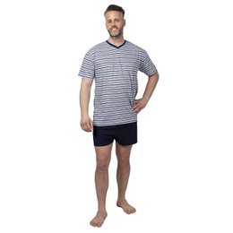 Men's grey and navy striped short sleeve pajama set