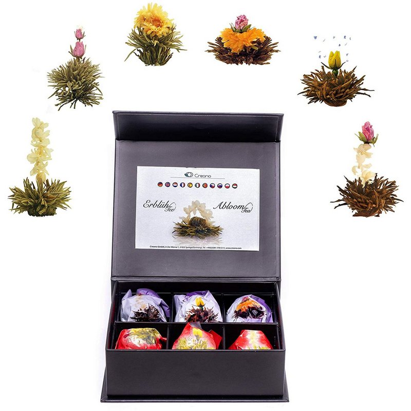 Magnetische doos met 6 bloeiende thee, zwarte thee en witte thee