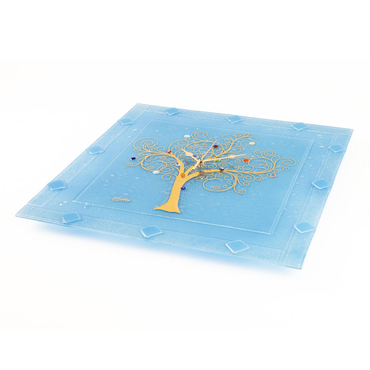 Vierkante muurhorloge in Murano Glass, voorkeurscadeau -idee, gouden gouden decoratie