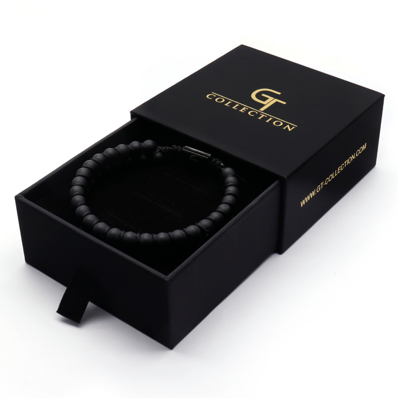Mænds sorte onyx dobbelt perle armbånd