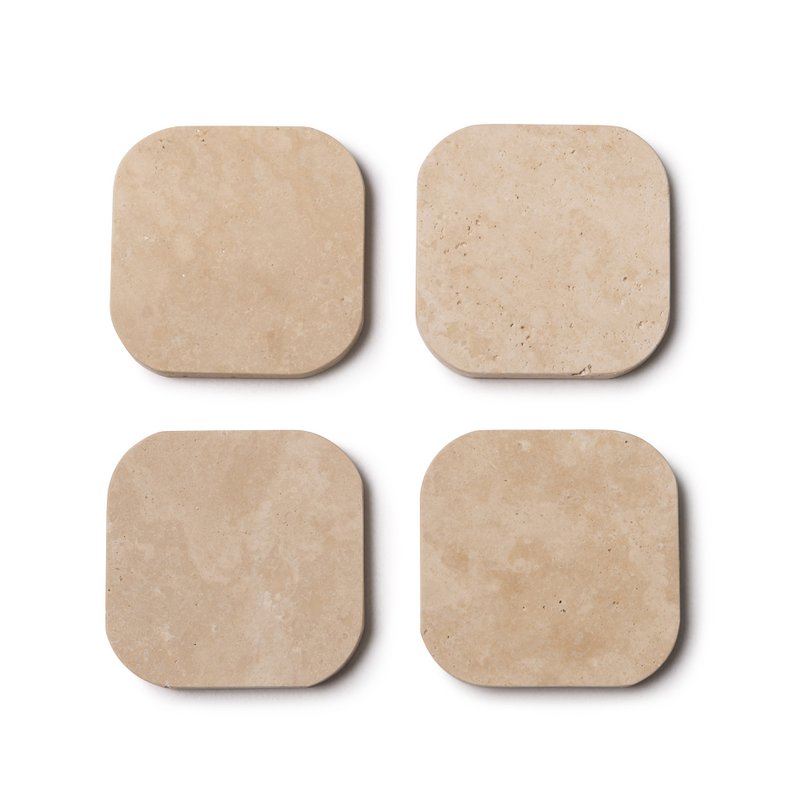 Travertin coaster - økologisk - sæt med 4 stk - 10x10x1cm