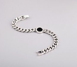 Kubanisches Kettenarmband aus Sterlingsilber – Schwarzer Onyx