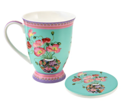 M&W Jardin Mug 300ml & Coaster, Poppy Blue, giftbox