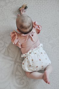 Powder Pink Bodysuit With Ruffles Short Sleeves