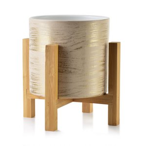 AVA Flowerpot 12.5x12.5xH:11.7cm on stand acacia gold