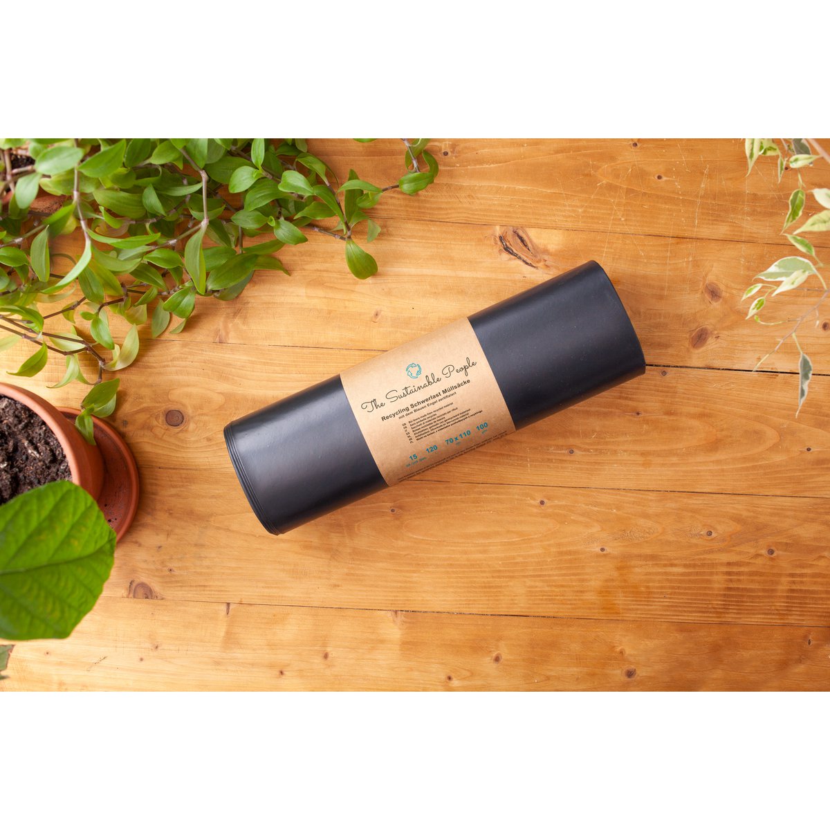 Recycled Heavy-Duty Garbage Bags 120l, 100 µm, black