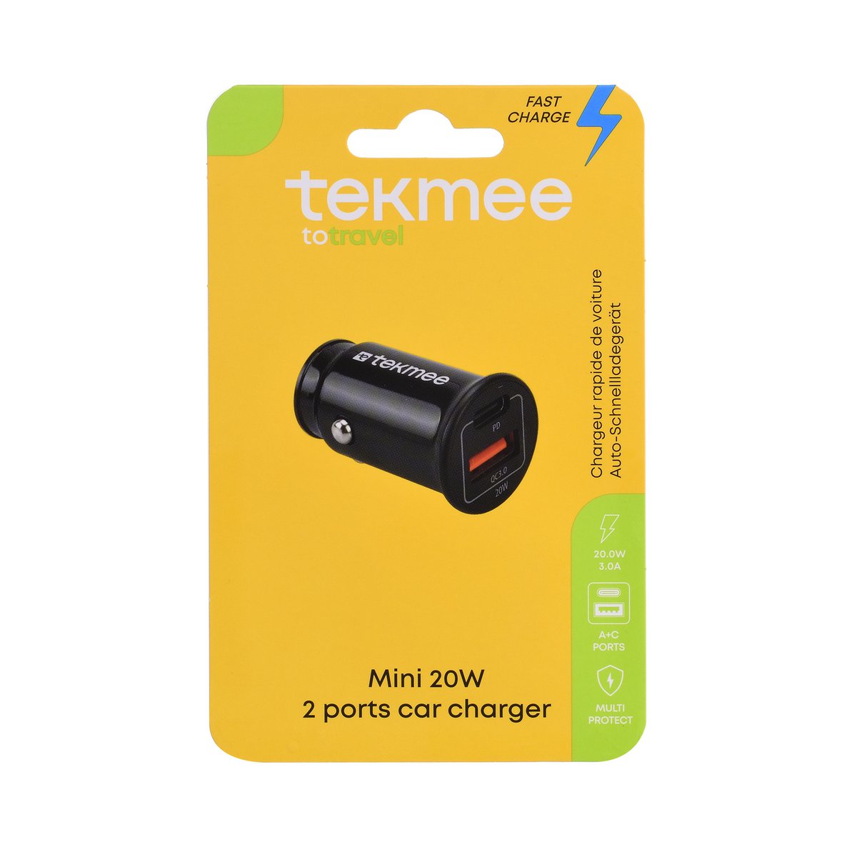 TEKMEE SCHWARZES KFZ-LADEGERÄT 20W PD+QC