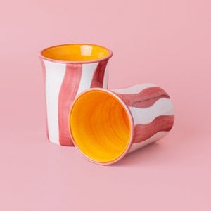 Ceramic Breakfast Cup 250 ml / White and Pink Stripes PACA