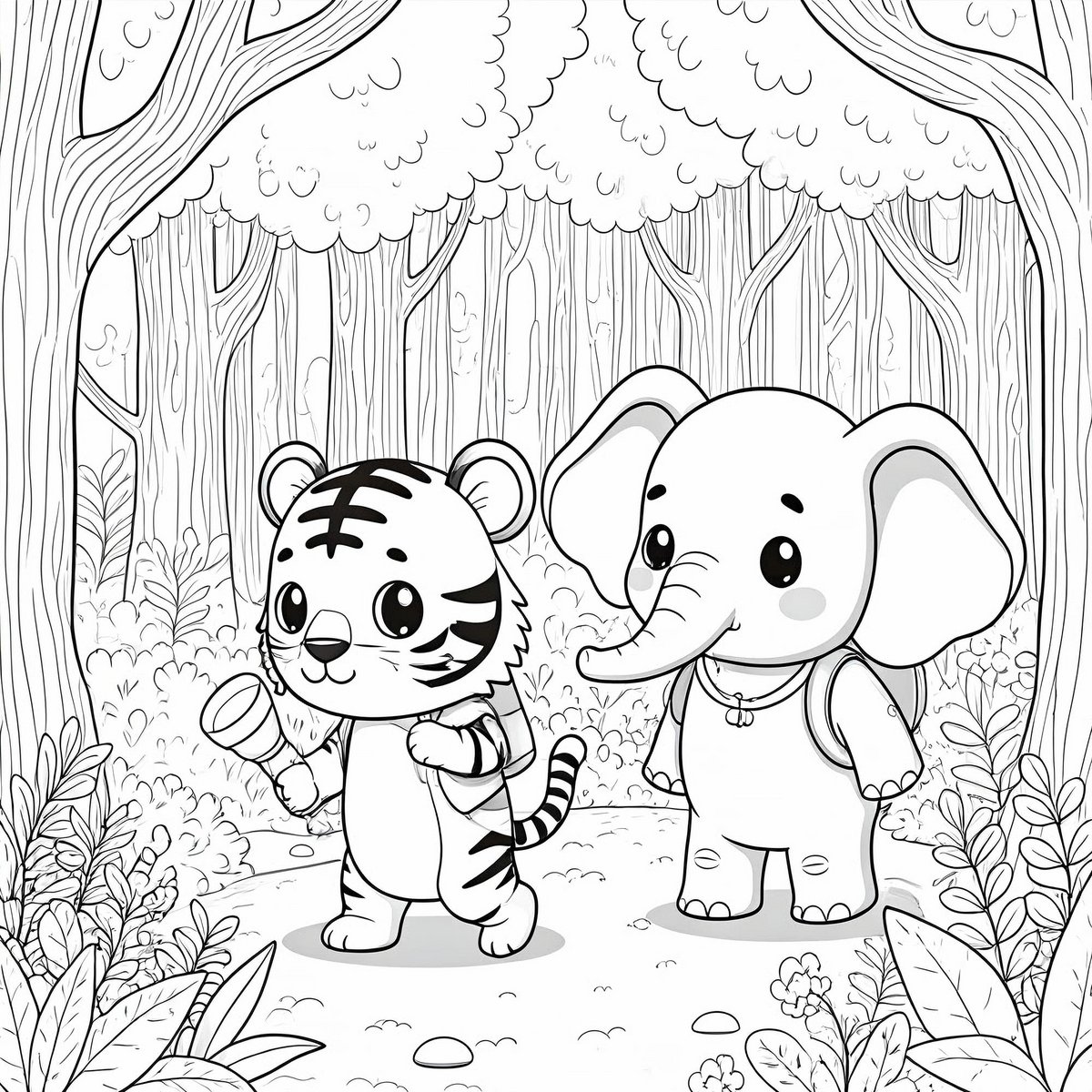 Paintable self-adhesive poster - elephant and tiger