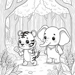 Paintable self-adhesive poster - elephant and tiger