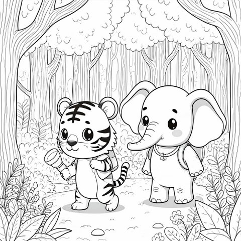 Bemalbares selbstklebendes Poster - Elefant und Tiger