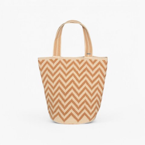 Zigzag round tote M | Almond