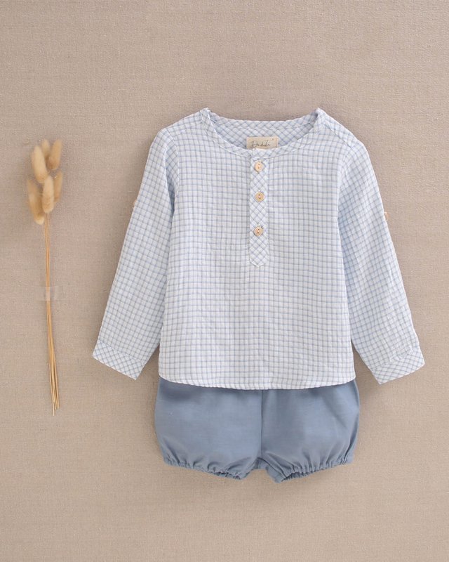Set Baby Boy Hellblau Vichy kariertes Hemd und Shorts M19-21501394