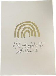Gold foil rainbow card with handwritten text. Small size, suitable for baby or children's cards.