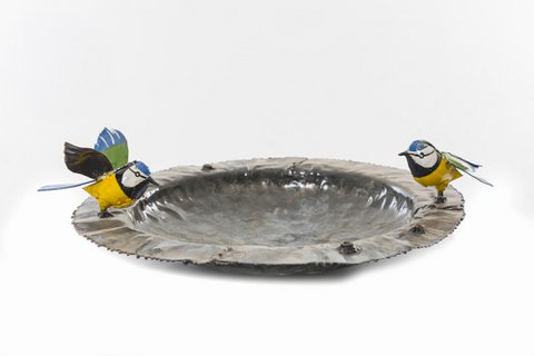 ZIMBA-ARTS METAL COUPLE BLUE TIT PLATE BOWL PETFEEDER