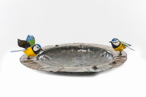 ZIMBA-ARTS METAL COUPLE BLUE TIT PLATE BOWL PETFEEDER