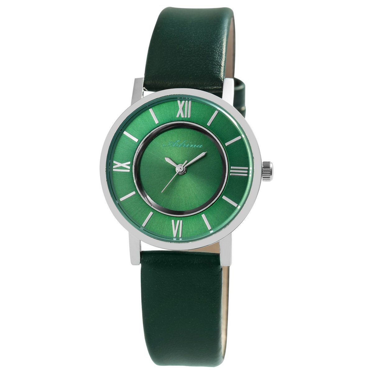 Adrina women's watch with imitation leather strap, Ø 32 mm, dark green/silver