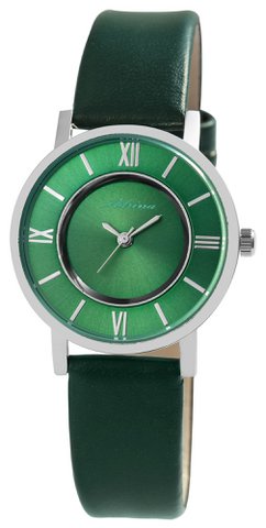 Adrina women's watch with imitation leather strap, Ø 32 mm, dark green/silver