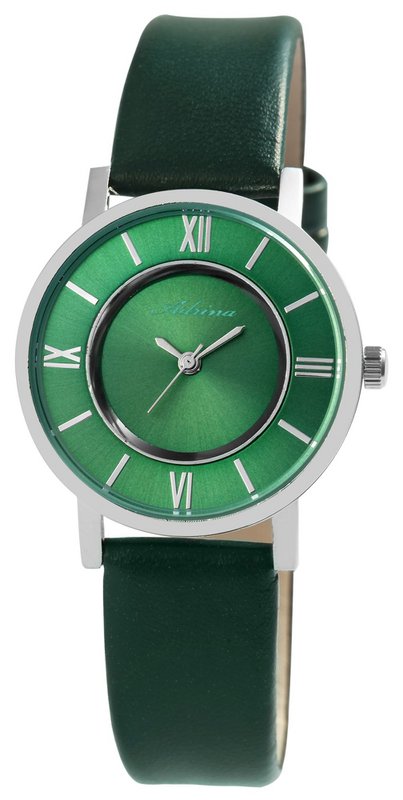 Adrina women's watch with imitation leather strap, Ø 32 mm, dark green/silver