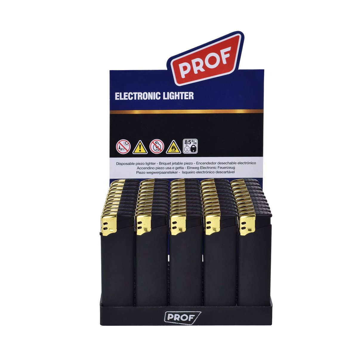 PROF briquet noir  RUBBER GOLD CAP