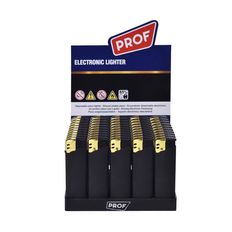 PROF briquet noir  RUBBER GOLD CAP