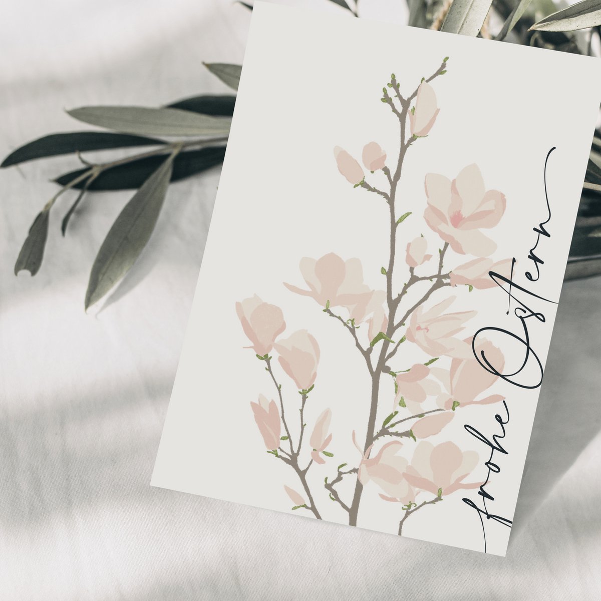 Easter card 'Happy Easter' with pink magnolia