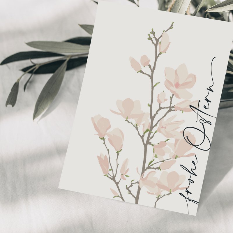 Påskekort 'Glad påske' med lyserød magnolia