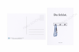 "Condolence card pet loss, dog memorial, blue ribbon, German text 'Du fehlst'"