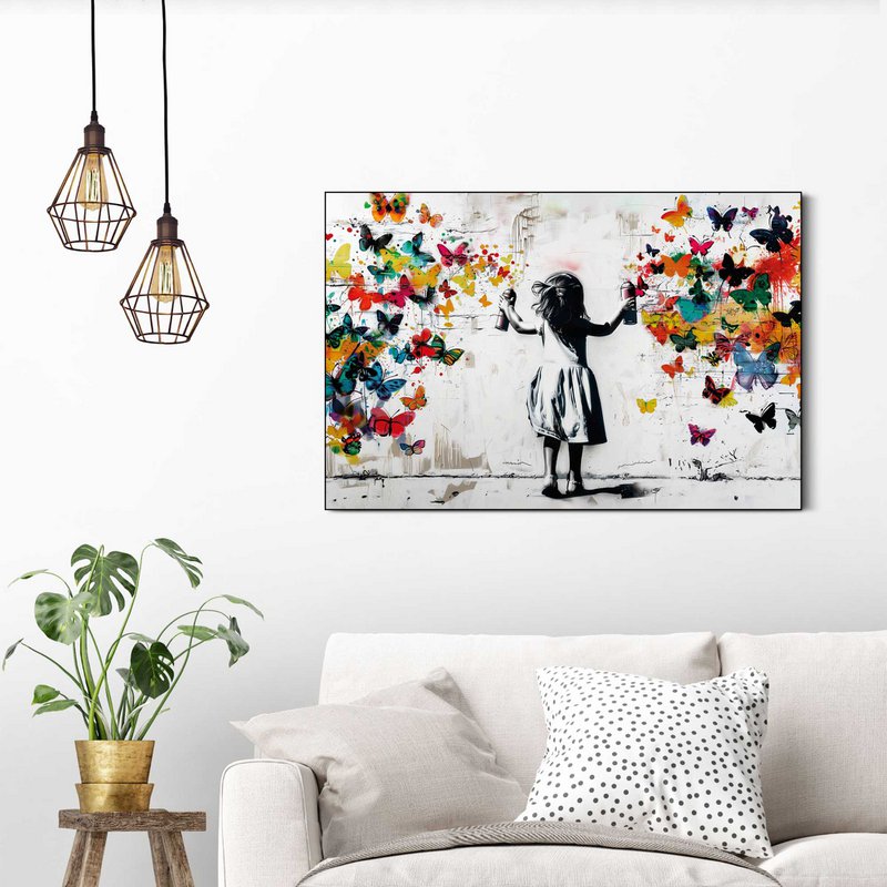 Painting Framed Panel Cloud of butterflies 60x90