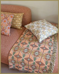 NIN-NIT Cojín Soleil Classiques | cojín decorativo con estampado de naturaleza soleada y hojas | 100% algodón tejido | verde | azul | ocre | beige | blanco | morado | multicolores | 50x50cm