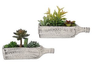 Keramische fles met kunstplanten, 30x9x17cm