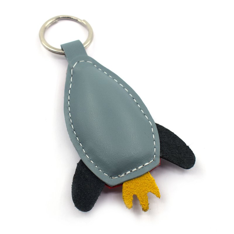 Rode raket handgemaakte lederen sleutelhanger