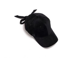 Black velvet cap with backward tying