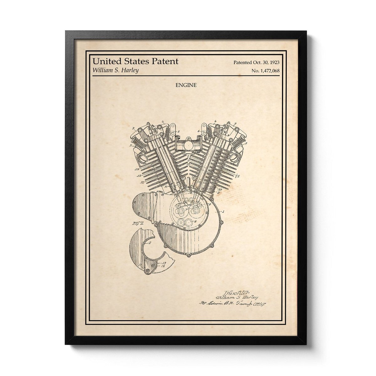 Affiche brevet Moteur Harley Davidson