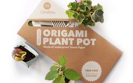 Origami plant pot made of recycled paper, available in classic design with geometric patterns.
