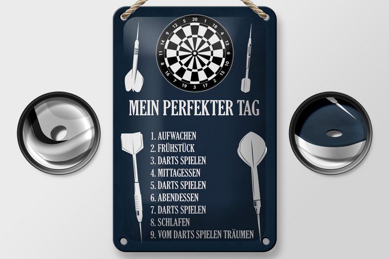 Tin sign saying 12x18cm my perfect day darts games decoration