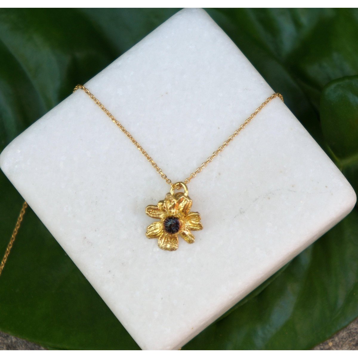 Chamomile Pendant Necklace: Healing Symbol Jewelry (Gold Plated Brass)